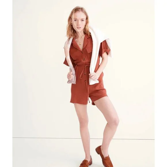 Madewell Womens Lightspun Belted Safari Romper Button-Down Tie-Waist  Sz XXS - Picture 14 of 14